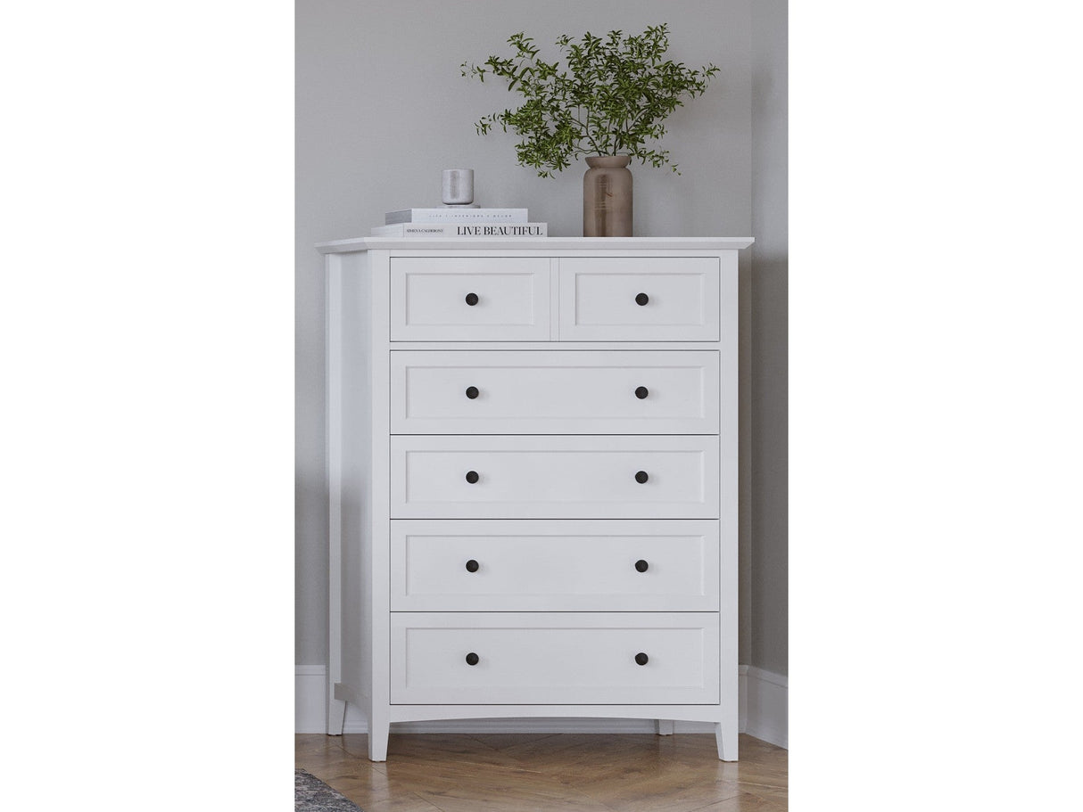 Grace Five Drawer Chest in Snowfall White by Modus Furniture at Eve Furniture