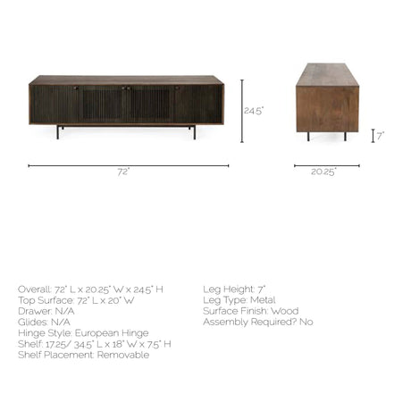 Grace I Two-Toned Brown Solid Wood TV Stand Media Console with Slated Doors by Mercana at Eve Furniture