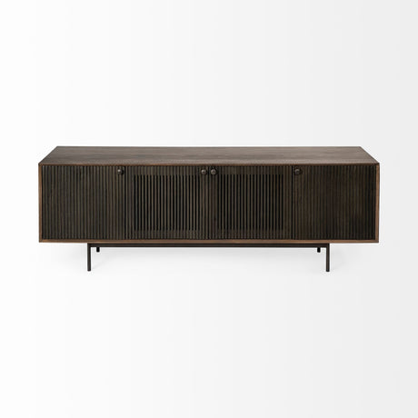 Grace I Two-Toned Brown Solid Wood TV Stand Media Console with Slated Doors by Mercana at Eve Furniture