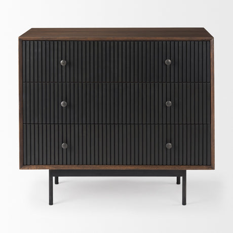 Grace Medium Brown Wood W/Black Metal Frame 3 Drawer Accent Cabinet by Mercana at Eve Furniture
