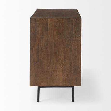 Grace Medium Brown Wood W/Black Metal Frame 3 Drawer Accent Cabinet by Mercana at Eve Furniture