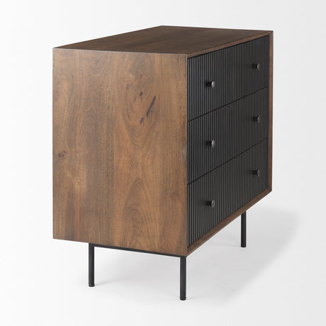 Grace Medium Brown Wood W/Black Metal Frame 3 Drawer Accent Cabinet by Mercana at Eve Furniture