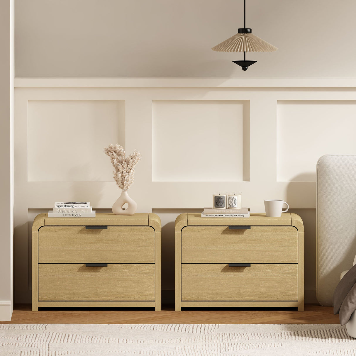Grace Nightstand in Natural Oak and Black (set of 2) by Manhattan Comfort at Eve Furniture