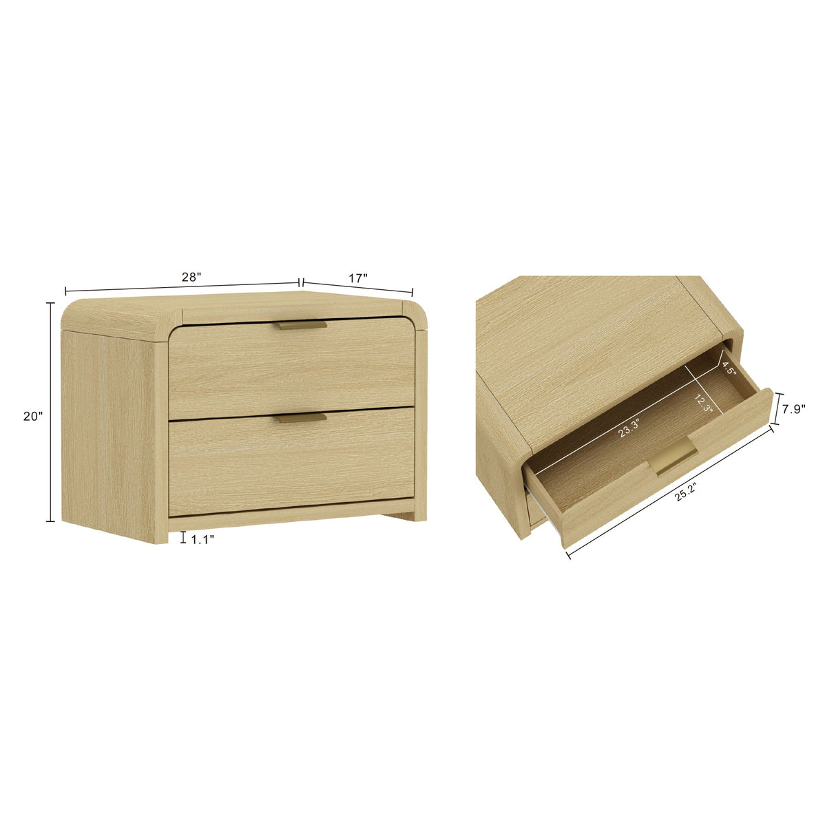 Grace Nightstand in Natural Oak and Gold by Manhattan Comfort at Eve Furniture