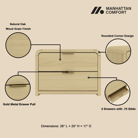 Grace Nightstand in Natural Oak and Gold by Manhattan Comfort at Eve Furniture