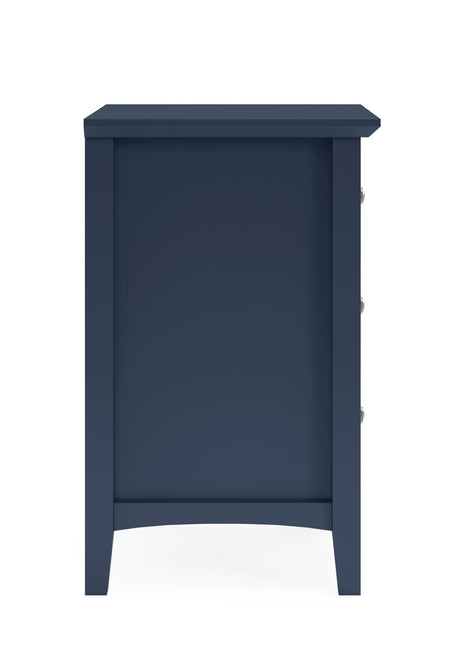 Grace Three Drawer Nightstand in Blueberry by Modus Furniture at Eve Furniture