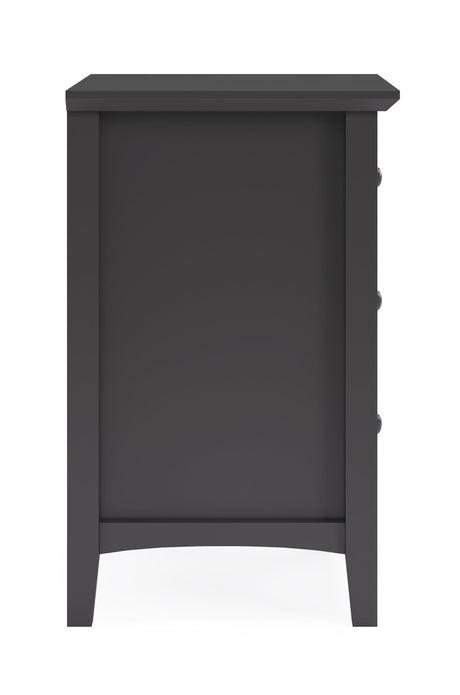 Grace Three Drawer Nightstand in Raven Black by Modus Furniture at Eve Furniture
