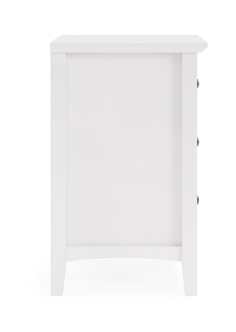 Grace Three Drawer Nightstand in Snowfall White by Modus Furniture at Eve Furniture