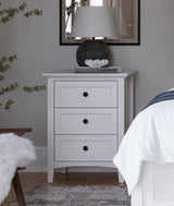Grace Three Drawer Nightstand in Snowfall White by Modus Furniture at Eve Furniture