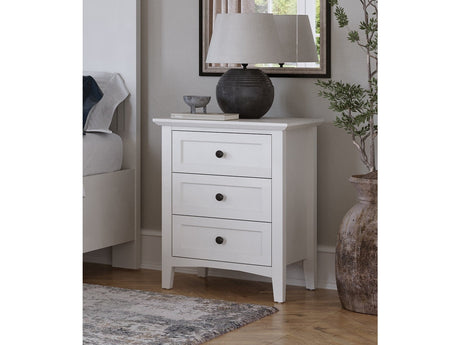 Grace Three Drawer Nightstand in Snowfall White by Modus Furniture at Eve Furniture