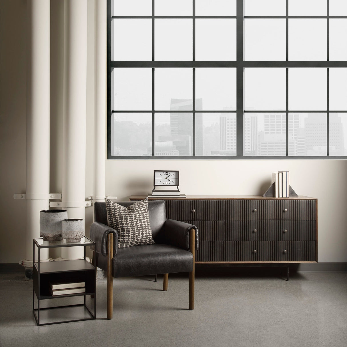 Grace Two-Tone Brown Solid Wood 6 Drawer Sideboard by Mercana at Eve Furniture