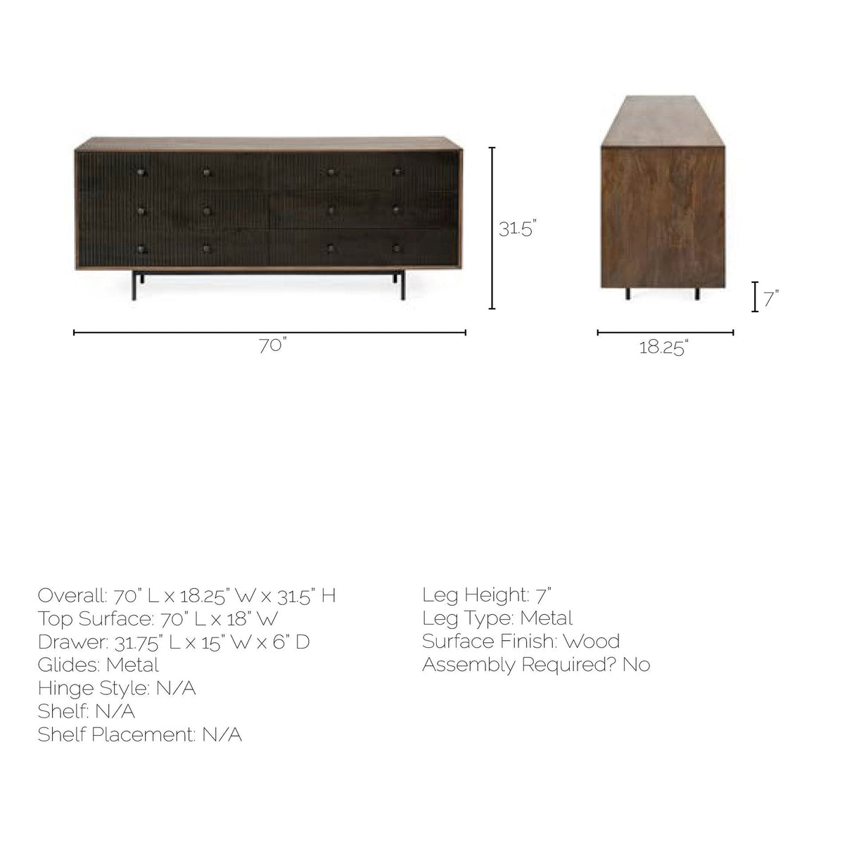 Grace Two-Tone Brown Solid Wood 6 Drawer Sideboard by Mercana at Eve Furniture
