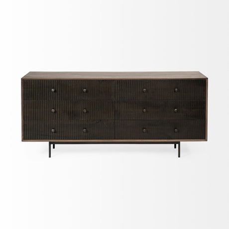 Grace Two-Tone Brown Solid Wood 6 Drawer Sideboard by Mercana at Eve Furniture