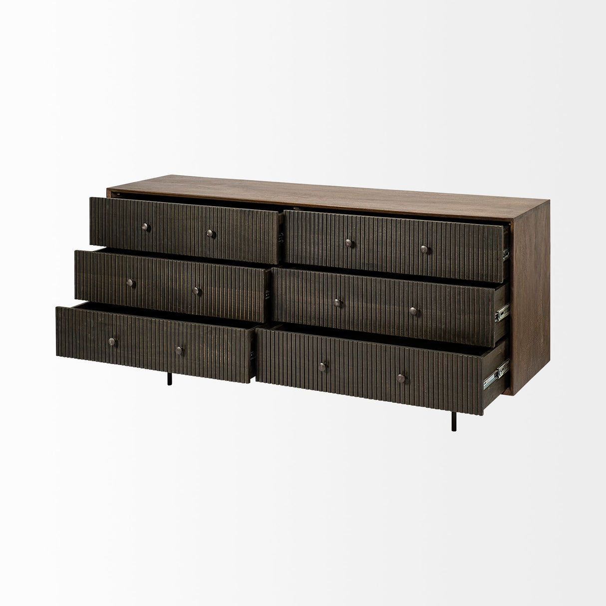 Grace Two-Tone Brown Solid Wood 6 Drawer Sideboard by Mercana at Eve Furniture