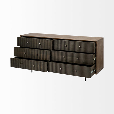 Grace Two-Tone Brown Solid Wood 6 Drawer Sideboard by Mercana at Eve Furniture