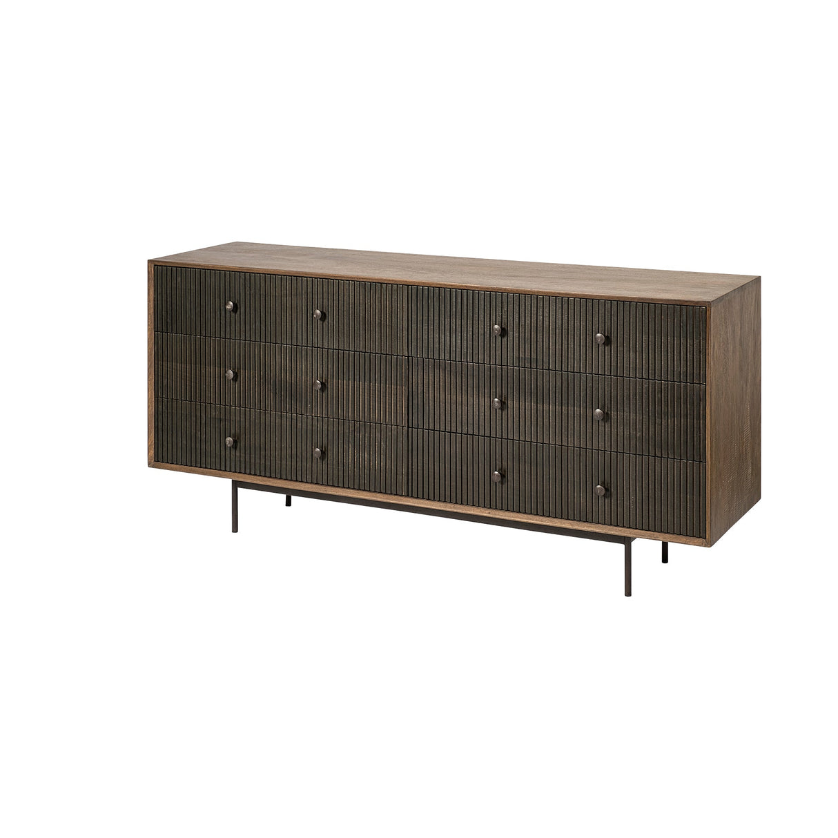 Grace Two-Tone Brown Solid Wood 6 Drawer Sideboard by Mercana at Eve Furniture