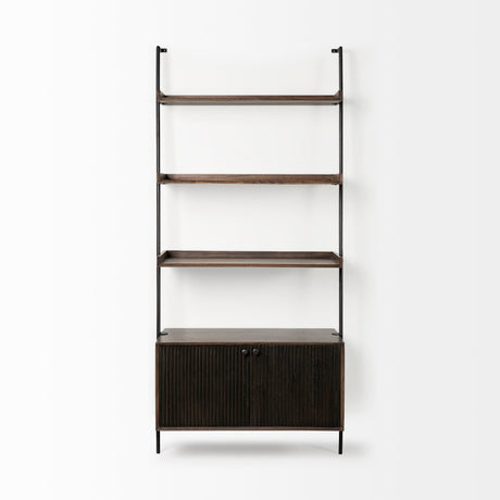 Grace Two-Toned Brown Wood Three Shelf Shelving Unit by Mercana at Eve Furniture