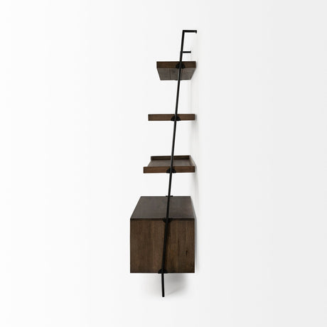 Grace Two-Toned Brown Wood Three Shelf Shelving Unit by Mercana at Eve Furniture