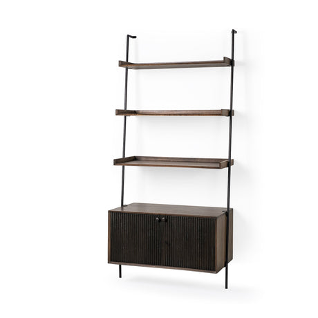 Grace Two-Toned Brown Wood Three Shelf Shelving Unit by Mercana at Eve Furniture