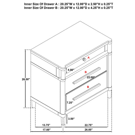 Gracemont White 3-Drawer Bedroom Nightstand Bedside Table by Coaster at Eve Furniture
