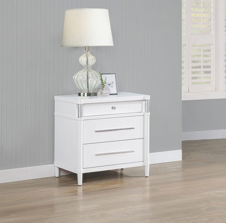 Gracemont White 3-Drawer Bedroom Nightstand Bedside Table by Coaster at Eve Furniture