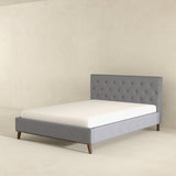 Graceville Mid-Century Modern Queen//King Light Grey Fabric Platform Bed King