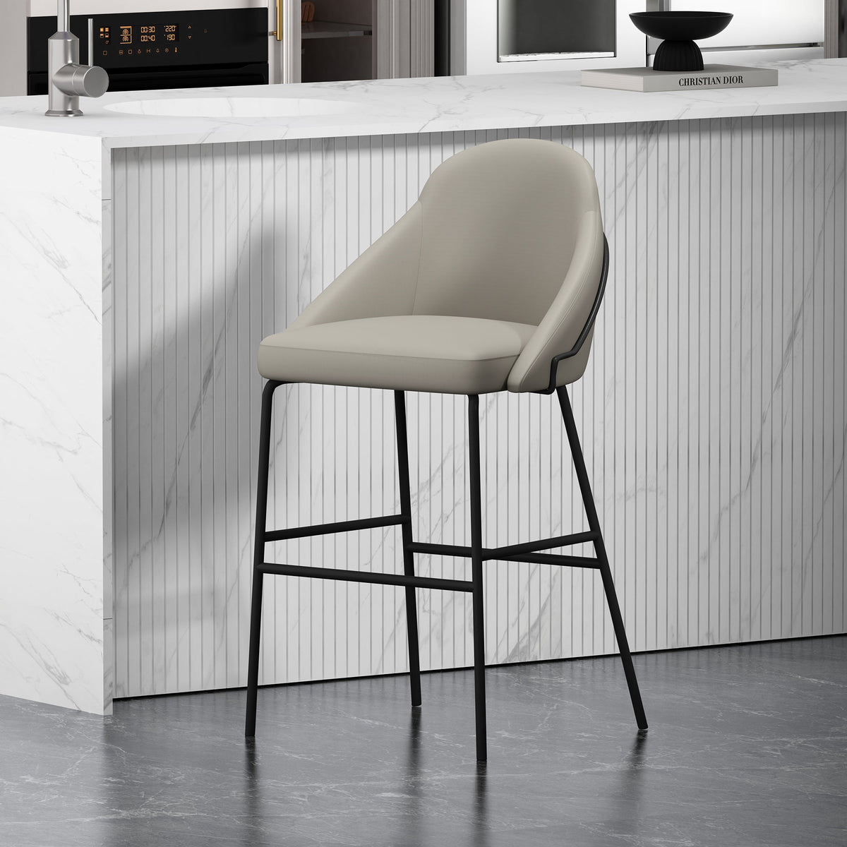 Gracie Barstool in Stone and Black by Manhattan Comfort at Eve Furniture