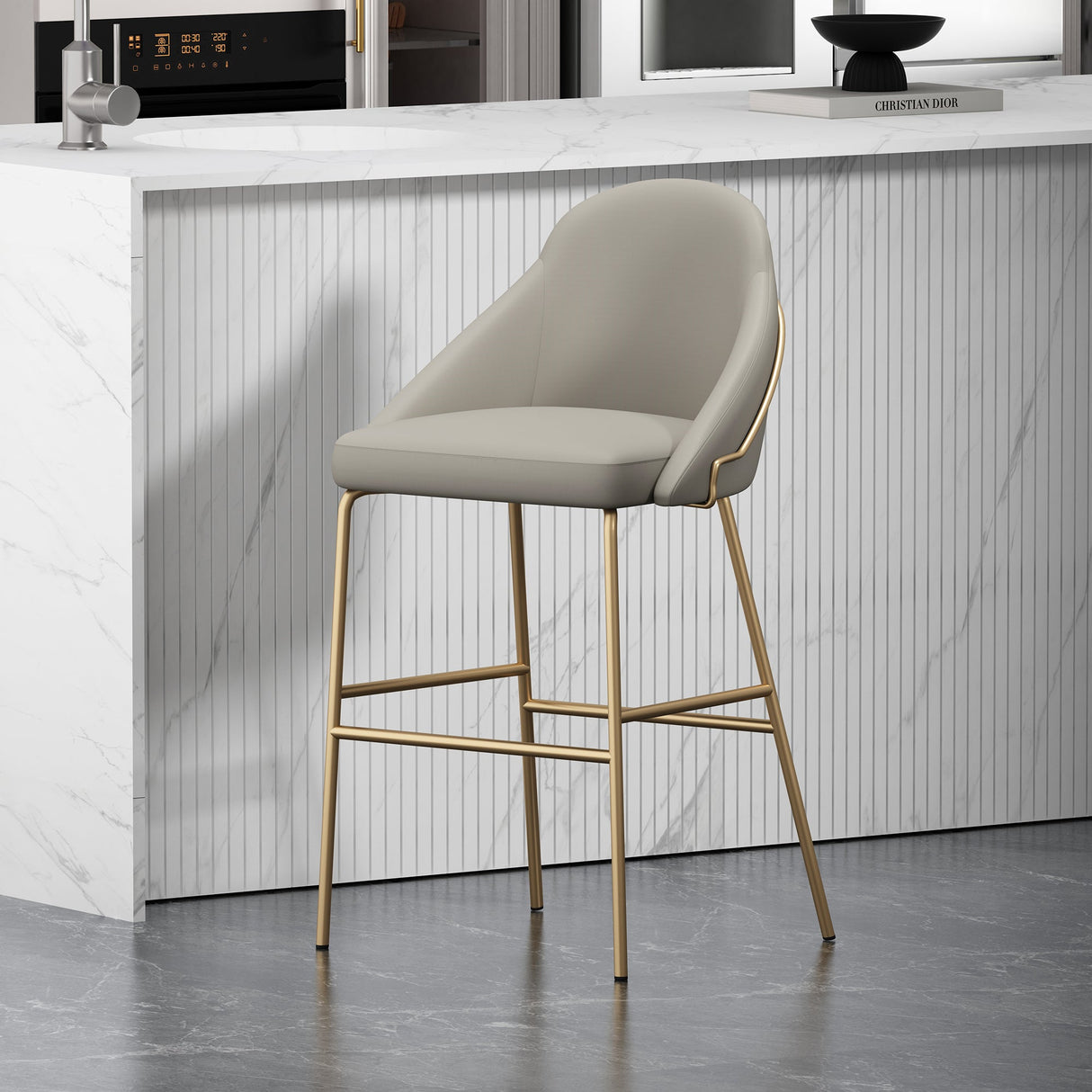 Gracie Barstool in Stone and Gold by Manhattan Comfort at Eve Furniture