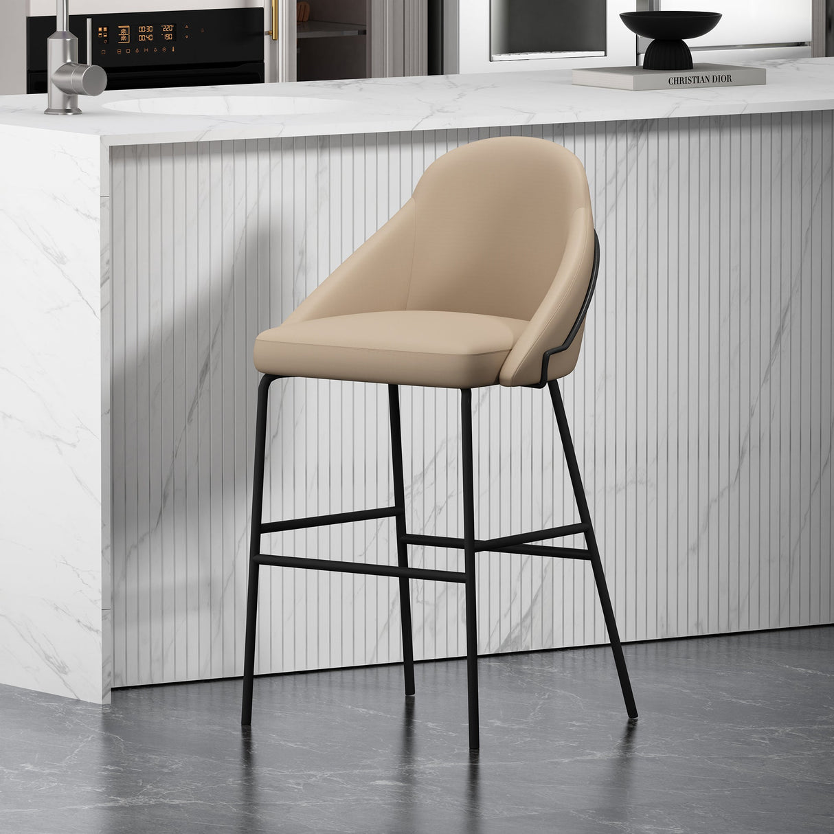 Gracie Barstool in Tan and Black by Manhattan Comfort at Eve Furniture
