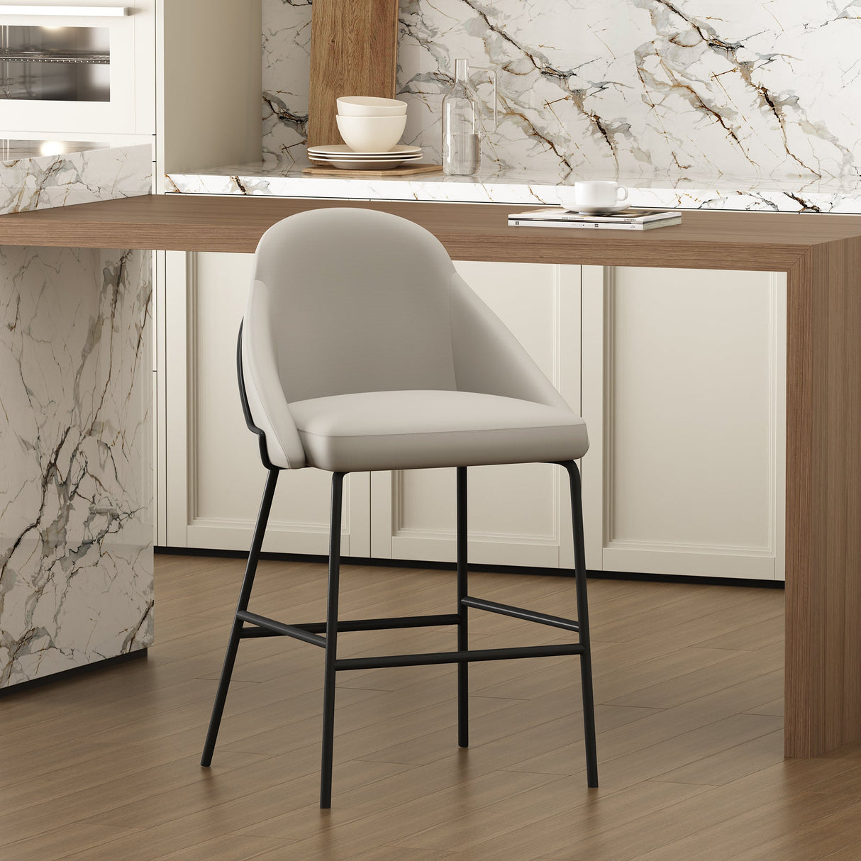 Gracie Counter Stool in Stone and Black by Manhattan Comfort at Eve Furniture