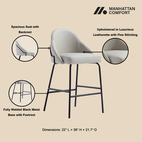 Gracie Counter Stool in Stone and Black (set of 3) by Manhattan Comfort at Eve Furniture
