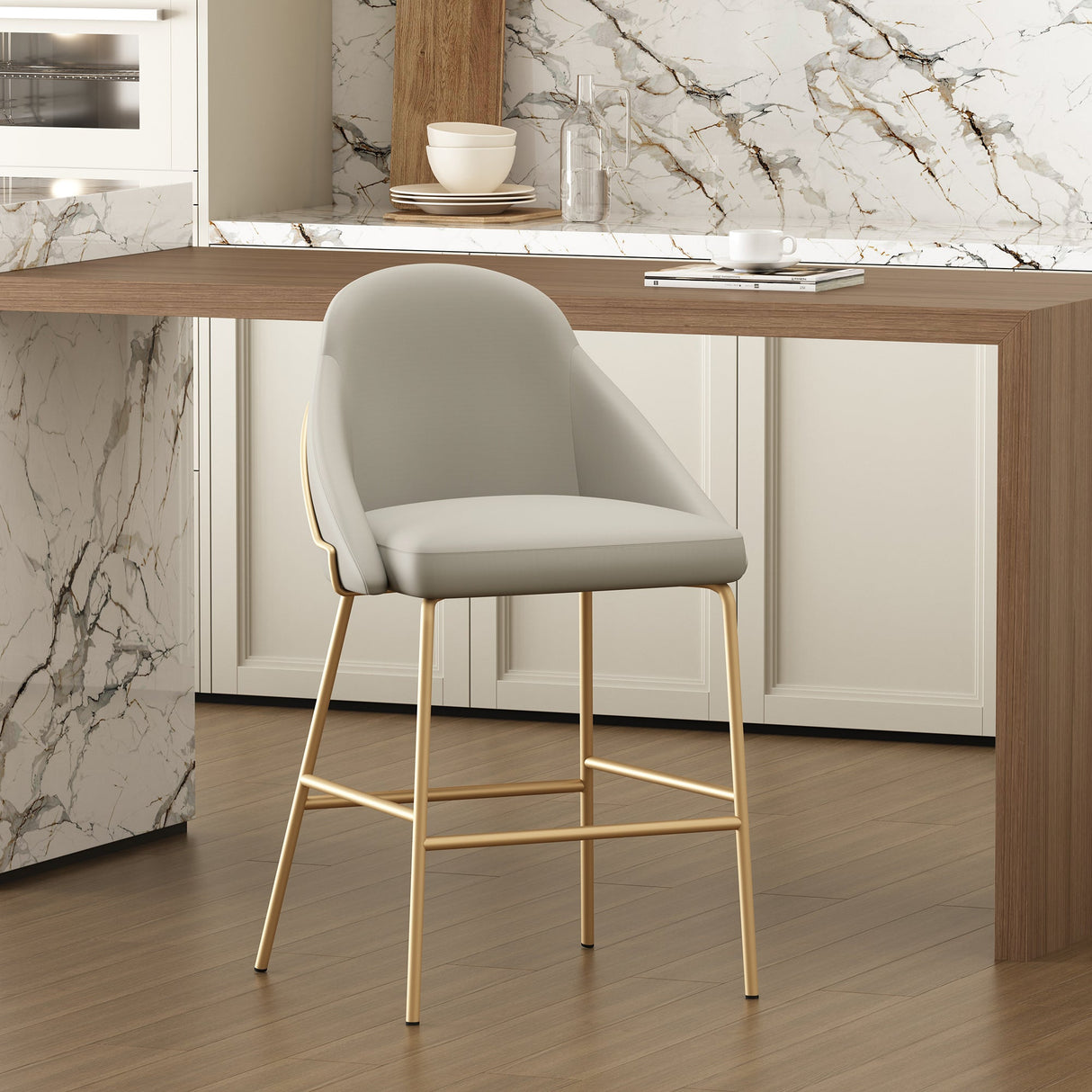 Gracie Counter Stool in Stone and Gold by Manhattan Comfort at Eve Furniture