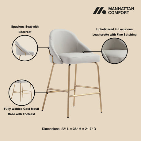 Gracie Counter Stool in Stone and Gold (set of 3) by Manhattan Comfort at Eve Furniture