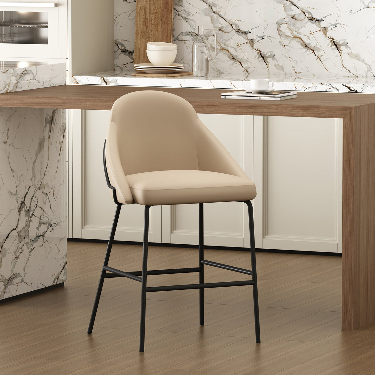 Gracie Counter Stool in Tan and Black by Manhattan Comfort at Eve Furniture