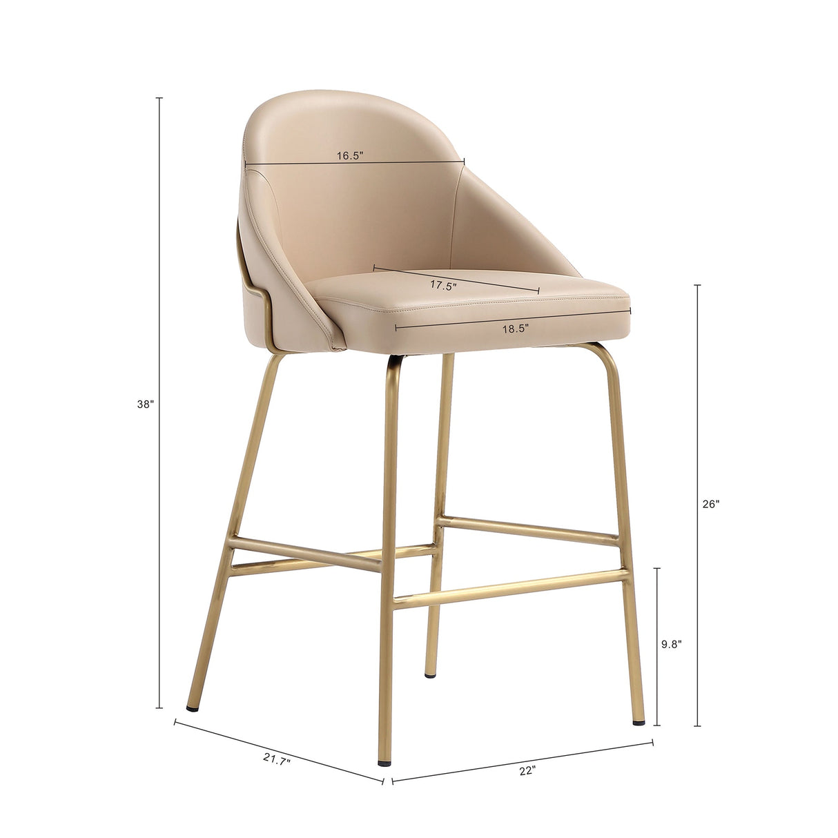 Gracie Counter Stool in Tan and Gold by Manhattan Comfort at Eve Furniture