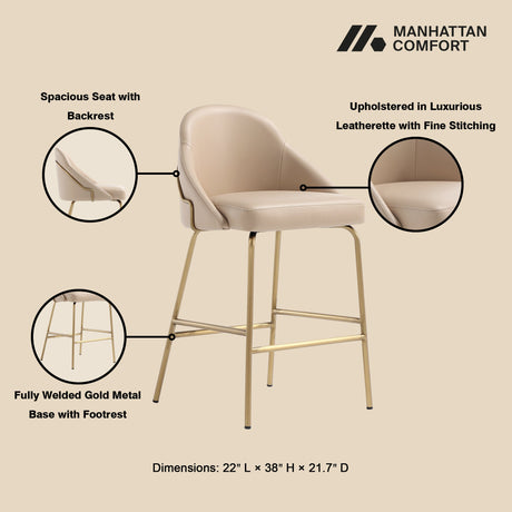 Gracie Counter Stool in Tan and Gold by Manhattan Comfort at Eve Furniture