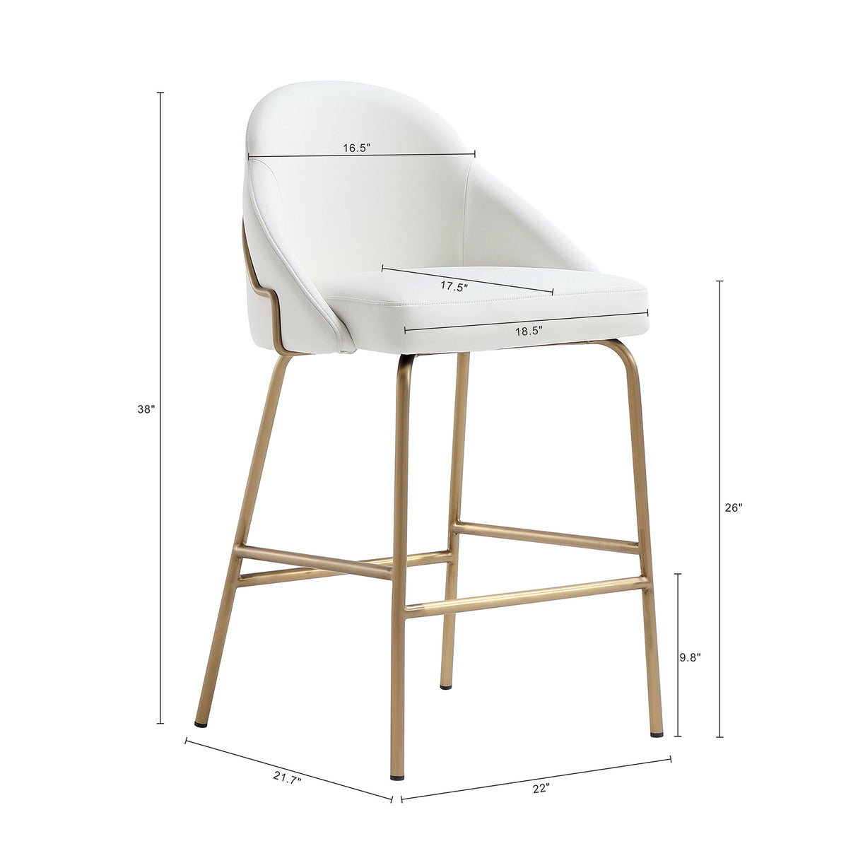 Gracie Counter Stool in White and Gold by Manhattan Comfort at Eve Furniture