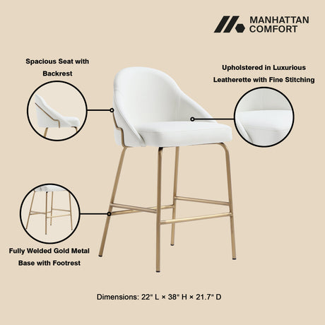 Gracie Counter Stool in White and Gold (set of 3) by Manhattan Comfort at Eve Furniture