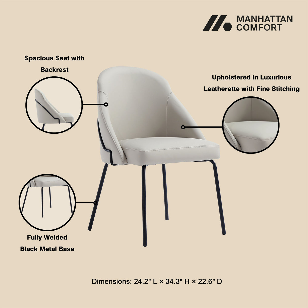 Gracie Dining Chair in Stone and Black (set of 4) by Manhattan Comfort at Eve Furniture