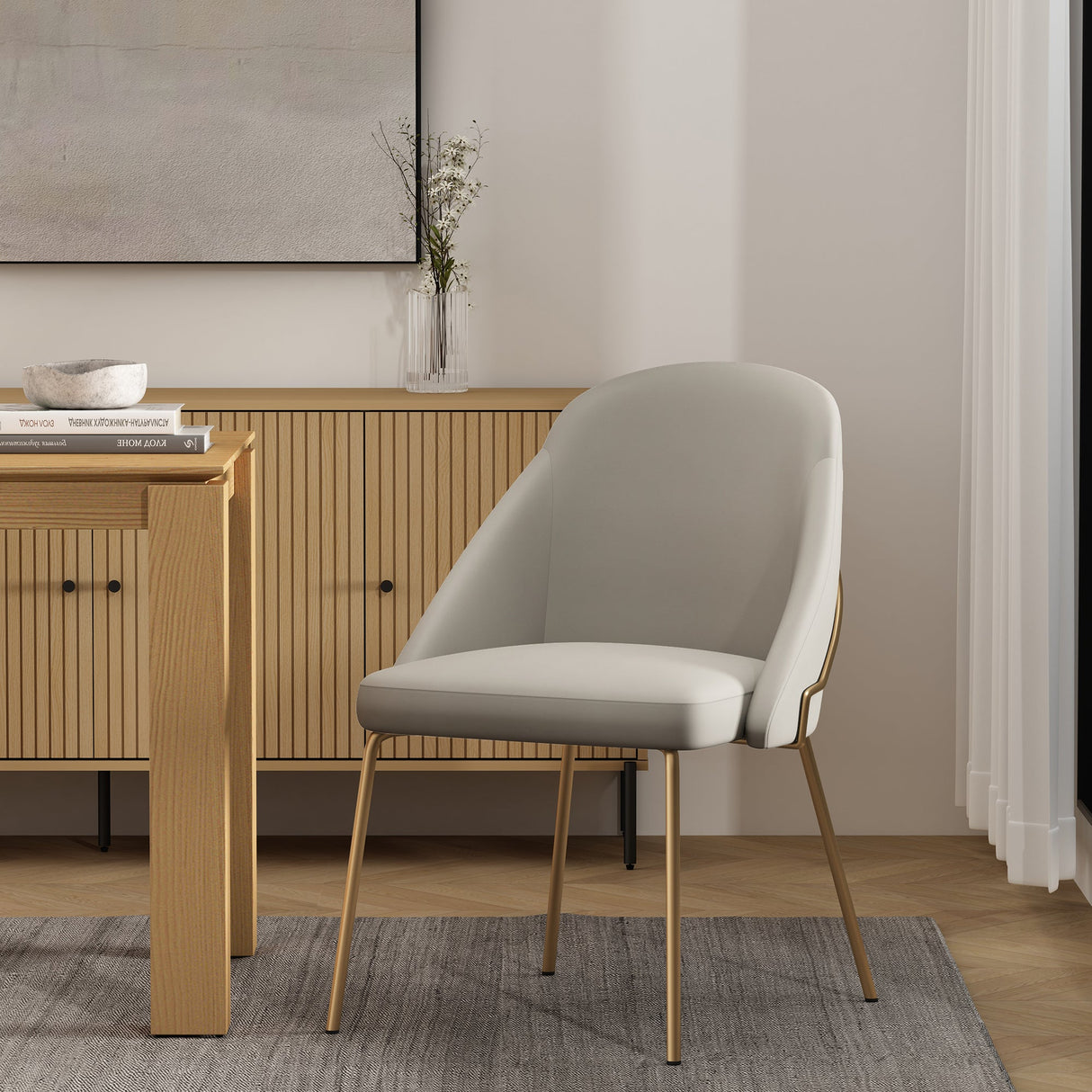 Gracie Dining Chair in Stone and Gold by Manhattan Comfort at Eve Furniture