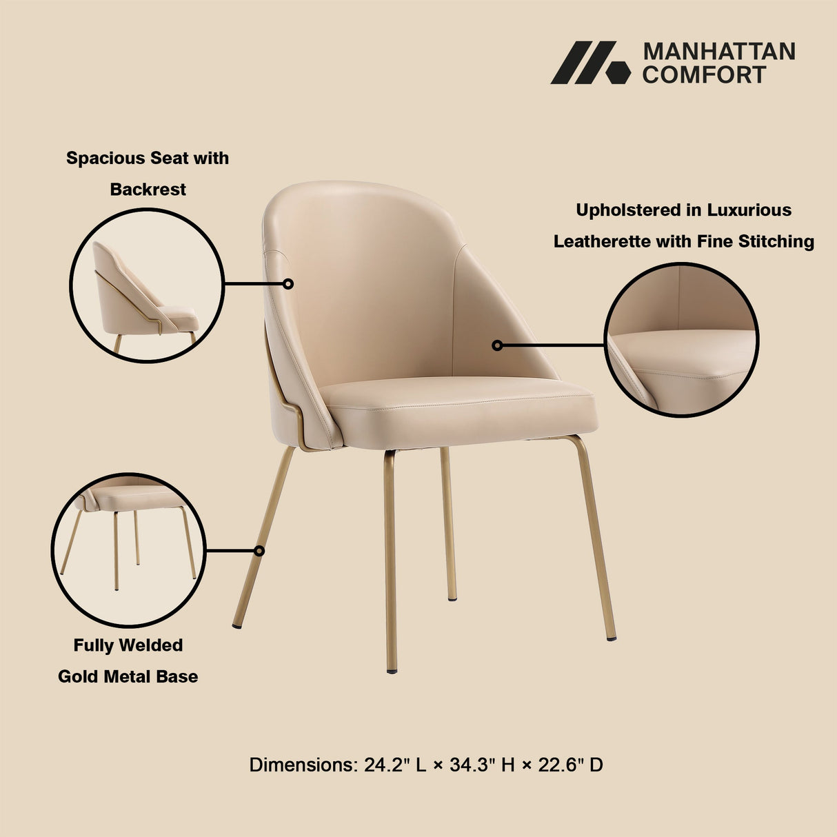 Gracie Dining Chair in Tan and Gold by Manhattan Comfort at Eve Furniture