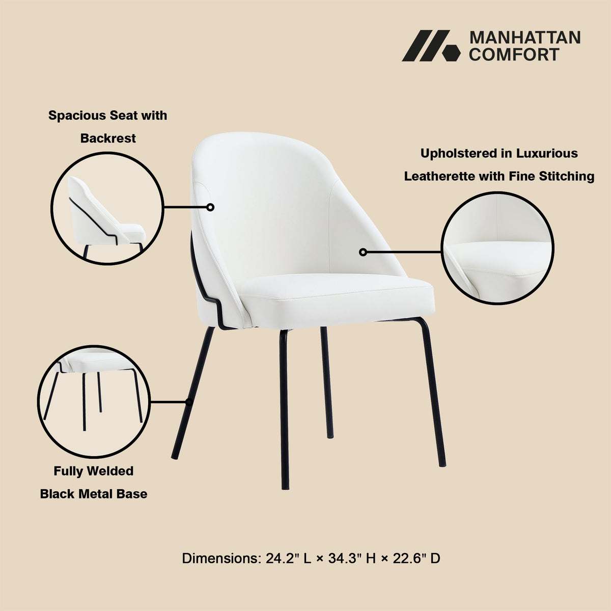 Gracie Dining Chair in White and Black by Manhattan Comfort at Eve Furniture