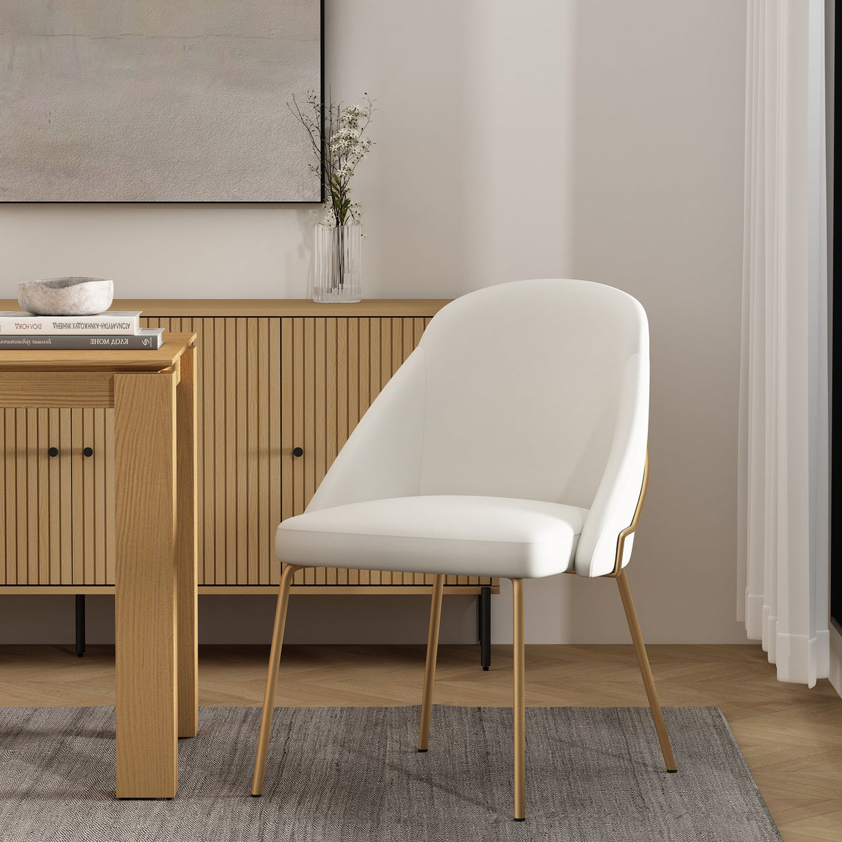 Gracie Dining Chair in White and Gold by Manhattan Comfort at Eve Furniture