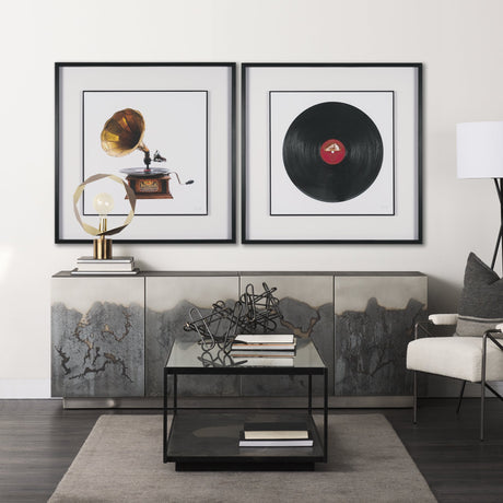 Gramaphone by Deborah Revell Hand Embelished Framed Art Print Matted under Glass by Mercana at Eve Furniture