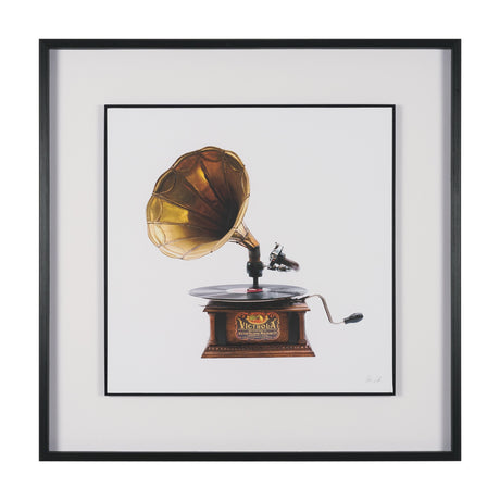 Gramaphone by Deborah Revell Hand Embelished Framed Art Print Matted under Glass by Mercana at Eve Furniture