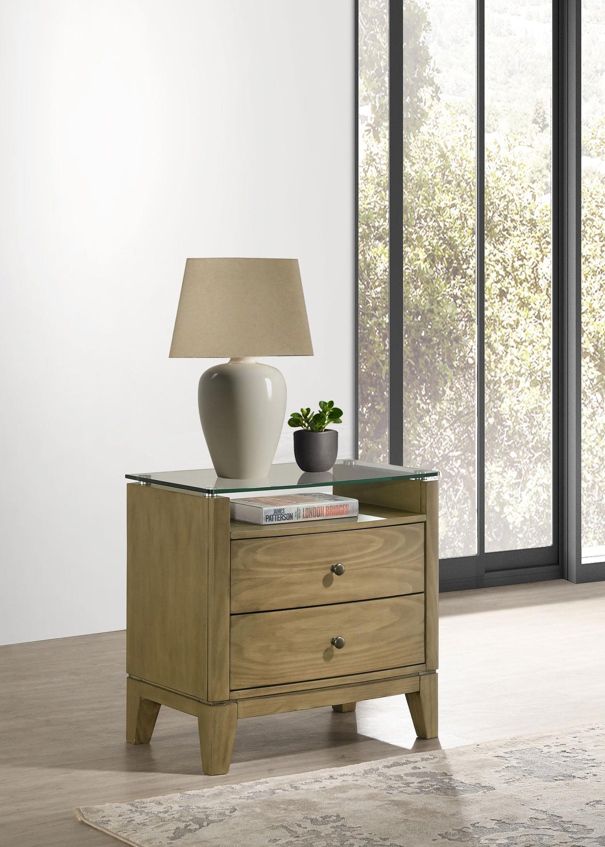 Granada Natural Pine 2-drawer Glass Top Nightstand by Coaster at Eve Furniture