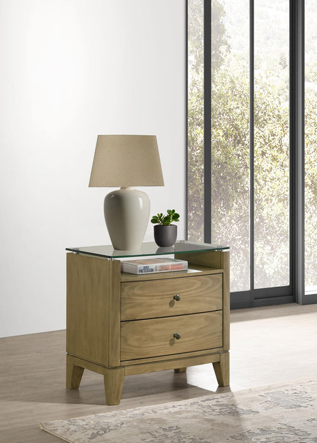 Granada Natural Pine 2-drawer Glass Top Nightstand by Coaster at Eve Furniture
