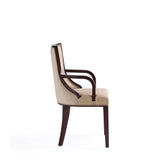 Grand Faux Leather and Velvet Dining Armchair in Tan by Manhattan Comfort at Eve Furniture