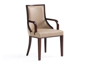Grand Faux Leather and Velvet Dining Armchair in Tan by Manhattan Comfort at Eve Furniture