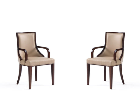 Grand Faux Leather and Velvet Dining Armchair in Tan (set of 2) by Manhattan Comfort at Eve Furniture